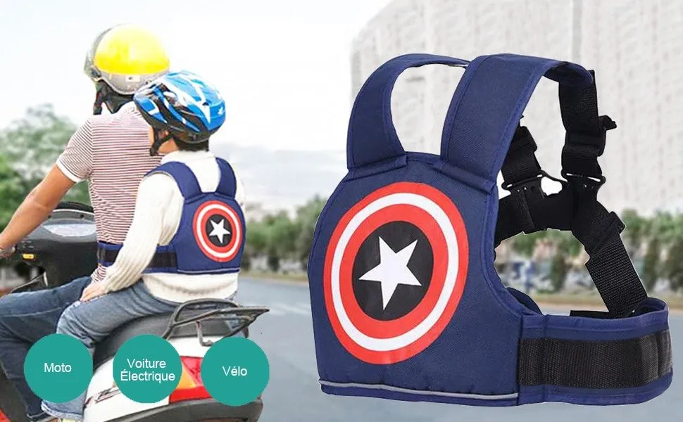 Ceinture de Sécurité Moto pour Enfant Réglable Multifonction Harnais de Sécurité pour Garçons Filles-CIV